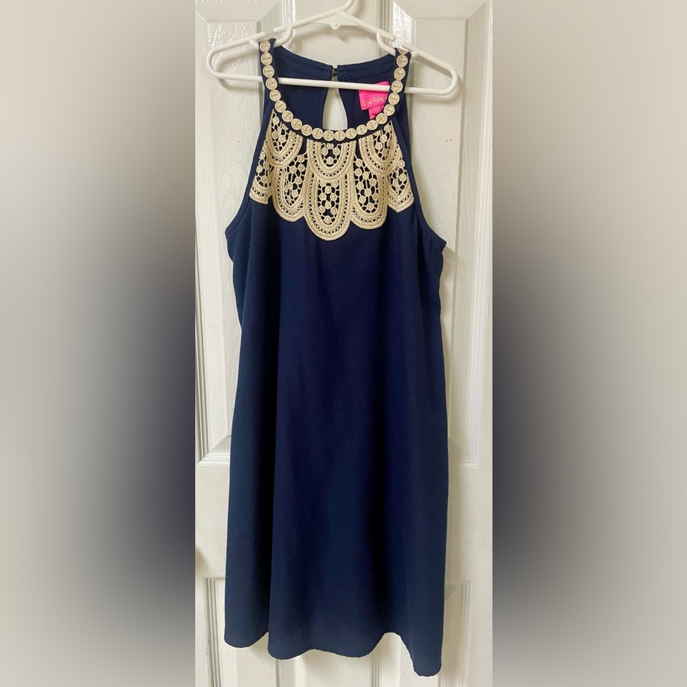 Lilly Pulitzer Dress Girl’s Size 14 Shift Navy Lace Preppy Resortwear Spring - Picture 2 of 8